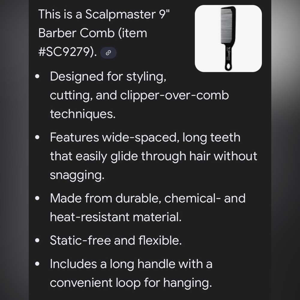 9 inch Black Barber Comb - Picture 4 of 5